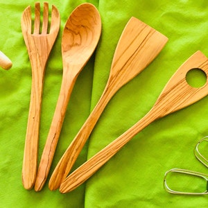 Hand-Carved Kitchen Utensil Set 11.8&quot; Olive Wood Kitchen Utensils, BBQ utensils, Mothers Day Gift, Aegeanwood,Wooden Utensils,Cooking gift