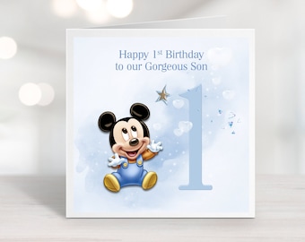 Personalised Cute Mickey Mouse Baby Card I Baby Boy Birthday Card I Son, Brother, Nephew, Grandson any name and age