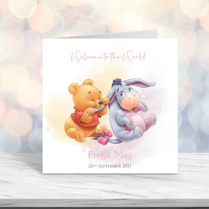 Biglietto di auguri personalizzato per neonato l Genitori/Nonni l Pooh l qualsiasi verso o messaggio l Personalizzazione gratuita