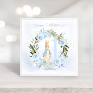 Aquarelle personnalisée 1er anniversaire pour garçon l vintage lapin l carte souvenir premier anniversaire - tout âge l fils/petit-fils/neveu