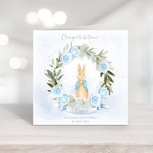 Biglietto di battesimo o battesimo personalizzato per bambino con acquerello l Coniglio vintage l Biglietto ricordo regalo