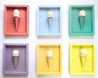 Handmade Pastel Resin Ice Cream Wall Art Playful 3D modern Pop Art Decor