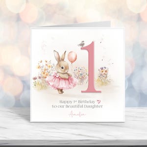 Personalisierte Aquarell Hase Geburtstagskarte l Bunnies Andenken Karte | beliebiger Name | 1-10 Jahre | Tochter, Enkelin, Nichte