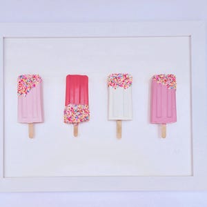 Pink 3D Pop Art Lolly Resin Wall Art: Framed Ice Lollies with sprinkles