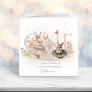 Cartão de aniversário personalizado de coelho aquarela l Cartão de lembrança de coelhos | qualquer nome/idade 1-10 | Filha, neta, sobrinha