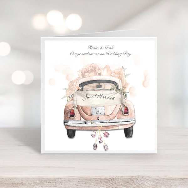 Handmade Personalised/Customised Beetle Wedding Car l Wedding Day l Anniversary l any occasion l Just Married l Love l wedding card