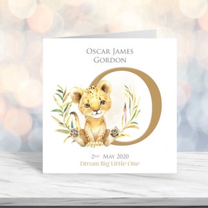 Cartão de aniversário personalizado fofo | Leão/Leoa da selva em aquarela l Menino/Menina l Desenhos de animais de safári