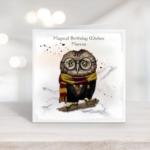 d'anniversaire personnalisée hibou sorcier | Meilleur ami | Meilleurs amis | Sœur | Fille | Carte de vœux faite main, tous âges et tous les prénoms possibles
