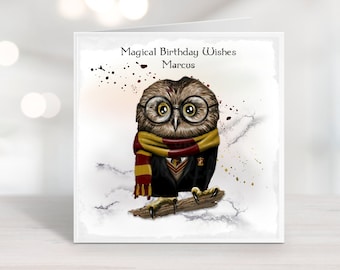 Personalised Wizard Owl Birthday Card | Best friend | Besties | Sister | Daughter | Son I any age and name Handmade Greeting Card