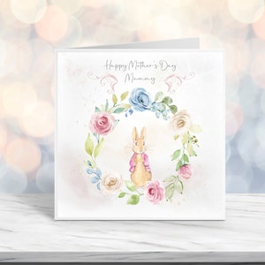 Biglietto di auguri personalizzato per la festa della mamma con coniglio acquerello l Biglietto ricordo vintage con coniglio l Figlia I 1° festa della mamma I Mamma I Mamma I Tata