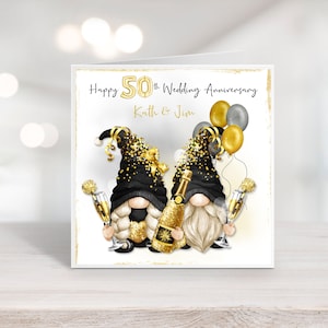 Carte d'anniversaire personnalisée Gnome Gonk l Célébrer l anniversaire l Maman papa l 50e anniversaire de mariage Golden couple