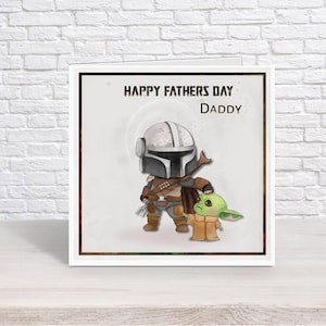 Carte personnalisée pour la fête des pères madalorien | Carte de voeux faite main l avec Mando l Boba l Baby Yoda l 1ère fête des pères faite main