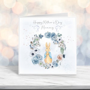 Tarjeta personalizada de conejo de acuarela para el Día de la Madre | Tarjeta de recuerdo de conejo vintage | Tarjeta para el primer Día de la Madre para el hijo/día de la madre