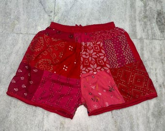 Patchwork Rayon Shorts: Boho Hippie Summer Beach Wear