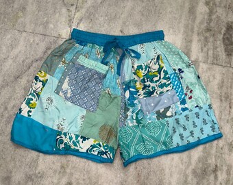 Handmade Patchwork Rayon Beach Shorts: Boho Travel Yoga Wear