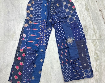 Unisex Patchwork Rayon Palazzo Pants: Boho Hippie Wide Leg Trousers