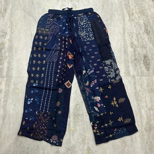 Hippie Patchwork Palazzo Pants, Drawstring Palazzo Pants Boho Style Trousers, Unisex Wide Leg Festival Pants, Rayon Wide Leg Beach Trouser