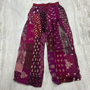 Indian Patchwork Hippie Pants with Pockets and Elastic Waist, Boho Hippie Palazzo Pants, Unisex Boho Yoga Pants, Plus Size Lounge Pants