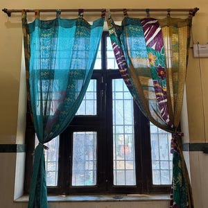 Handmade Patchwork Curtain Door Drape, Home Decor Recycled Curtain, Sheer Hippie Curtain Bohemian Saree Home Decor, 70s Aesthetic Dorm Decor