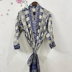 Silky Patchwork Kimono Robe: Boho Bridal Loungewear