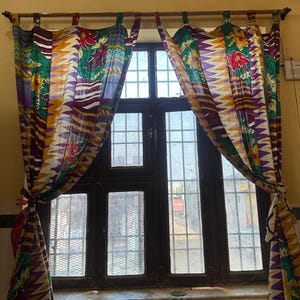 Indian Vintage Old Silk Sari Multi Color Curtains, Handmade Patchwork Curtain Door Drape, Window Home Decor Recycled Curtain, Wall Hanging