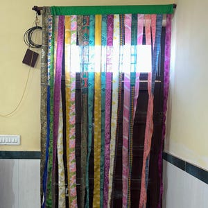 Handmade Recycled Sari Fabric Ribbon Curtains Drape Panels, Home Decor Recycled Curtain, Boho Home Decor, Vintage Aesthetic Dorm Decor