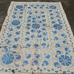 Uzbekistan Cotton Suzani Throw Blanket, Indian Suzani Cotton Handmade Floral Bedspread, Suzani Wall Hanging Table Cover, Suzani Bedcover