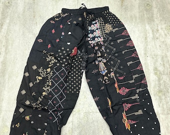 Unisex Rayon Patchwork Harem Pants: Hippie Style, Lightweight Travel Trousers