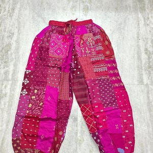 Boho hippie patchwork harembroek, rayon festivalbroek met zakken.