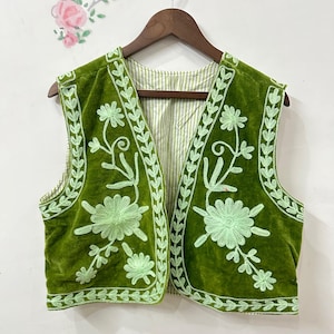Hand Embroidered Velvet Suzani Vest: Bohemian Floral Waistcoat