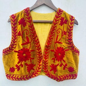Embroidered Velvet Suzani Vest: Boho Floral Waistcoat