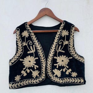 Hand Embroidered Velvet Suzani Vest: Bohemian Floral Waistcoat