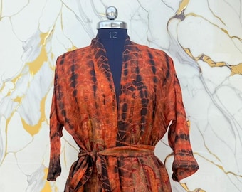 Recycled Silk Kimono Robe, Boho Bridal Loungewear.