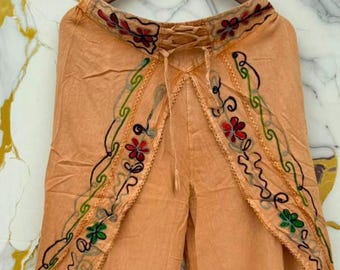 Embroidered Rayon Palazzo Pants, Hippie Flare Trousers, Boho Yoga Pant.
