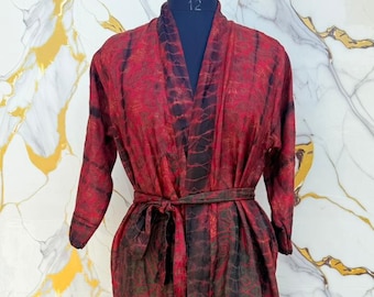 Traditional Silk Kimono Robe, Resort Wear Bohemian Dressing Gown.