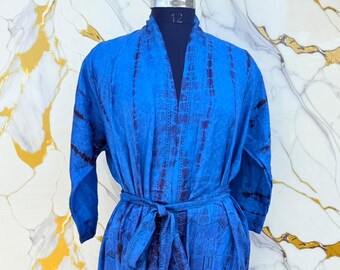Hand Dyed Silk Kimono, Boho Long Tie Dye Robe.