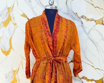 Soft Silk Duster Kimono, Boho long Silk Jacket, Free Size.