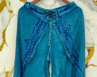 Rayon Embroidered Wrap Around Palazzo Pant, Hippie Yoga Pants, Bohemian Lounge Wear.