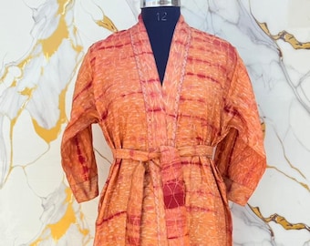 Boho Silk Kimono Robe, Lightweight Recycled Silk Duster, Resort Wear