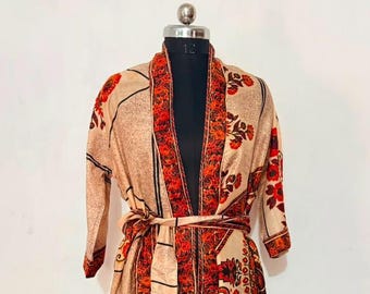 Szlafrok kimono z jedwabiu w stylu vintage, suknia wieczorowa w stylu boho z kwiatowym wzorem paisley