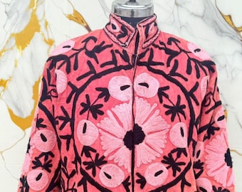 Vintage Inspired Suzani Embroidery Jacket, Festival Ethnic Bohemian Outerwear, Gift For Love Once.