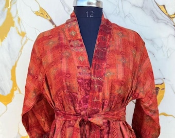 Bohemian Silk Kimono, Night Wear Gown, Bridal Robe.