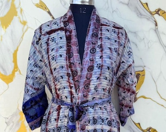 Vintage Silk Long Kimono, Belted Loungewear Robe, Silk Dressing Gown.