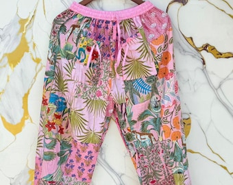 Cotton Patchwork Floral Harem Pants, Loose Fit Yoga Trousers, Boho Festival Wear
