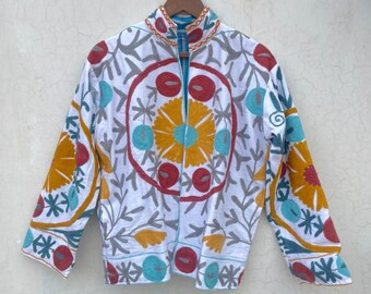 Handmade Suzani Cotton Embroidery Coat | Bohemian Chic Jacket