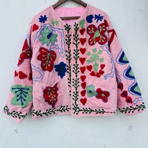 Hand-Embroidered Velvet Suzani Jacket: Uzbek Bohemian Coat