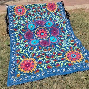 Uzbek Hand Embroidered Suzani Wall Hanging ,Uzbek Suzani Throw,Suzani Bedspread , Handmade Tapestry, Cotton Embroidery,Suzani Wall  hanging