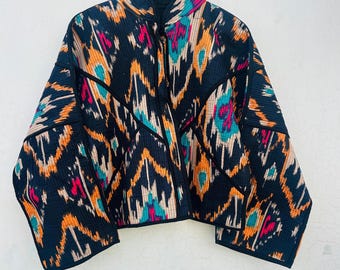 Handmade Ikat Quilted Cotton Jacket, Reversible Bohemian Style Boho Coat.