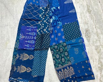 Boho Patchwork Palazzo Pants: Rayon Wide-Leg Yoga Trousers