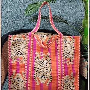 Sac fourre-tout imprimé Tiger Block Sac fourre-tout indien en coton imprimé bloc fait main Unisexe, sac fourre-tout personnalisé Ethnique baho Hippie Sac à bandoulière
